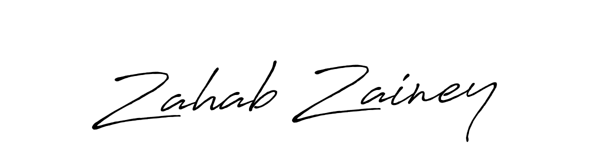 Make a beautiful signature design for name Zahab Zainey. With this signature (Antro_Vectra_Bolder) style, you can create a handwritten signature for free. Zahab Zainey signature style 7 images and pictures png