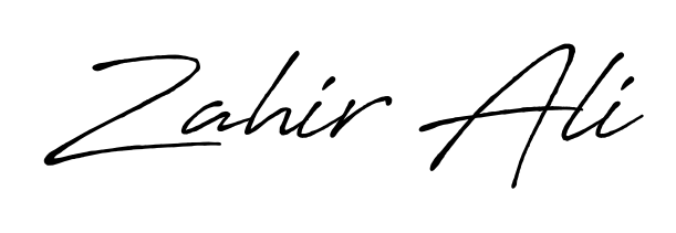The Antro_Vectra_Bolder typeface gives name Zahir Ali a refined look. Suitable for certificates, diplomas, and official verification. Zahir Ali signature style 7 images and pictures png