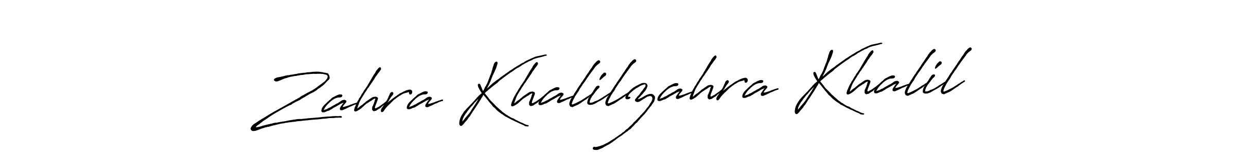 How to make Zahra Khalilzahra Khalil name signature. Use Antro_Vectra_Bolder style for creating short signs online. This is the latest handwritten sign. Zahra Khalilzahra Khalil signature style 7 images and pictures png