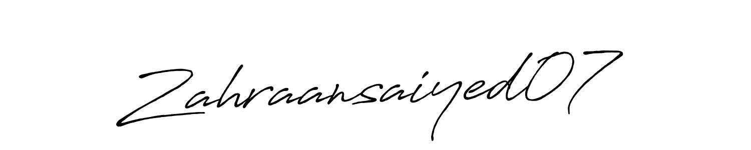 Make a beautiful signature design for name Zahraansaiyed07. With this signature (Antro_Vectra_Bolder) style, you can create a handwritten signature for free. Zahraansaiyed07 signature style 7 images and pictures png