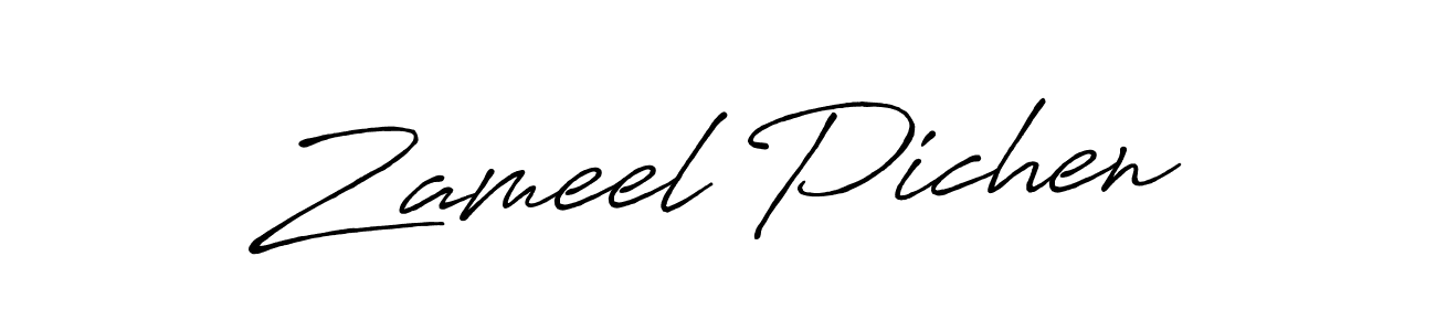 How to make Zameel Pichen name signature. Use Antro_Vectra_Bolder style for creating short signs online. This is the latest handwritten sign. Zameel Pichen signature style 7 images and pictures png