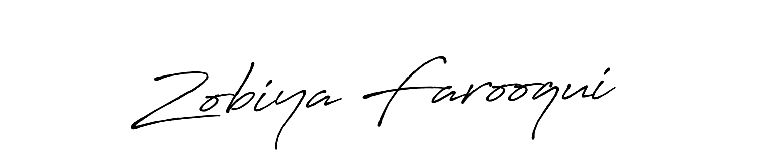 Make a beautiful signature design for name Zobiya Farooqui. With this signature (Antro_Vectra_Bolder) style, you can create a handwritten signature for free. Zobiya Farooqui signature style 7 images and pictures png