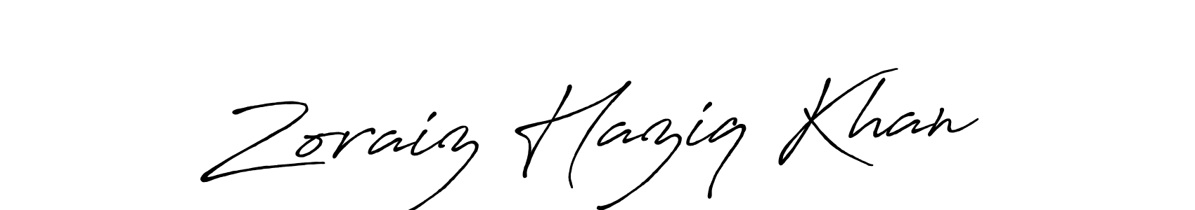 Create a beautiful signature design for name Zoraiz Haziq Khan. With this signature (Antro_Vectra_Bolder) fonts, you can make a handwritten signature for free. Zoraiz Haziq Khan signature style 7 images and pictures png