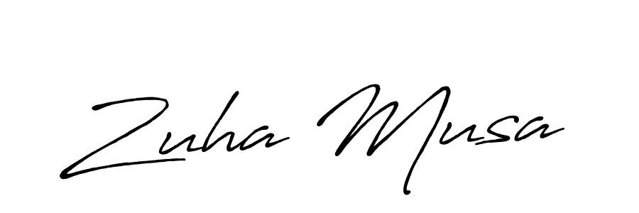 Create a beautiful signature design for name Zuha Musa. With this signature (Antro_Vectra_Bolder) fonts, you can make a handwritten signature for free. Zuha Musa signature style 7 images and pictures png