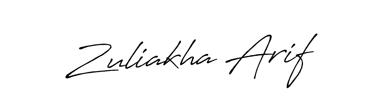 Make a beautiful signature design for name Zuliakha Arif. With this signature (Antro_Vectra_Bolder) style, you can create a handwritten signature for free. Zuliakha Arif signature style 7 images and pictures png