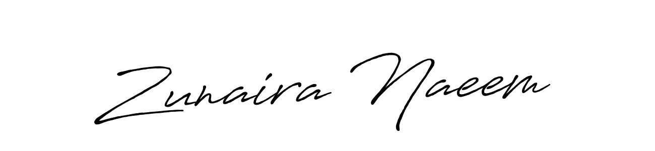 Make a beautiful signature design for name Zunaira Naeem. With this signature (Antro_Vectra_Bolder) style, you can create a handwritten signature for free. Zunaira Naeem signature style 7 images and pictures png