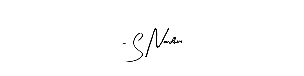 The best way (Arty Signature) to make a short signature is to pick only two or three words in your name. The name - S Nandhini include a total of six letters. For converting this name. - S Nandhini signature style 8 images and pictures png