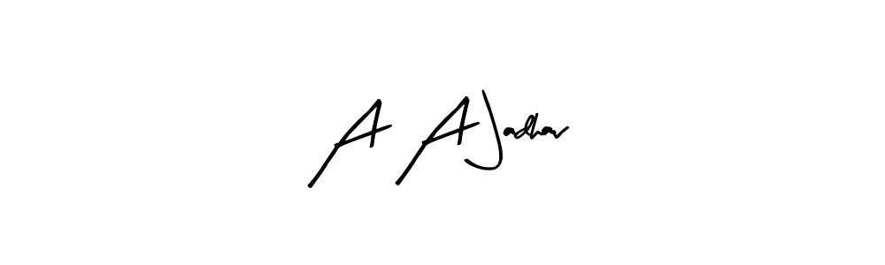 if you are searching for the best signature style for your name A A Jadhav. so please give up your signature search. here we have designed multiple signature styles  using Arty Signature. A A Jadhav signature style 8 images and pictures png