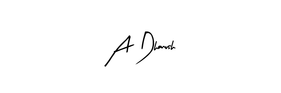 The best way (Arty Signature) to make a short signature is to pick only two or three words in your name. The name A Dhanush include a total of six letters. For converting this name. A Dhanush signature style 8 images and pictures png