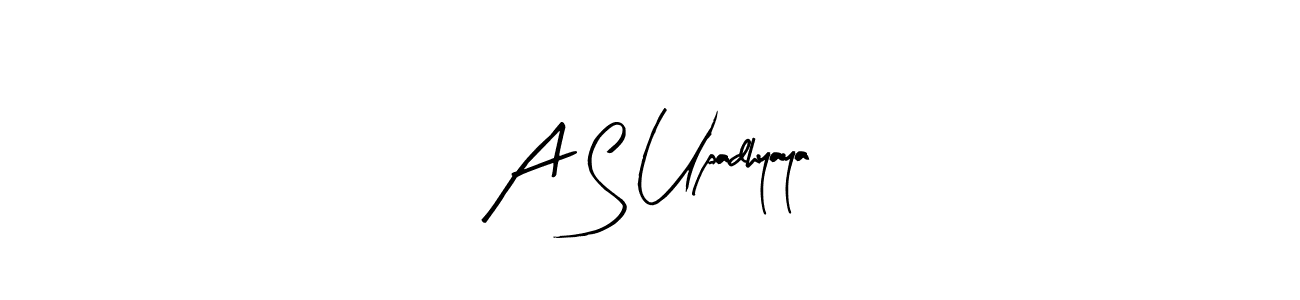 The best way (Arty Signature) to make a short signature is to pick only two or three words in your name. The name A S Upadhyaya include a total of six letters. For converting this name. A S Upadhyaya signature style 8 images and pictures png