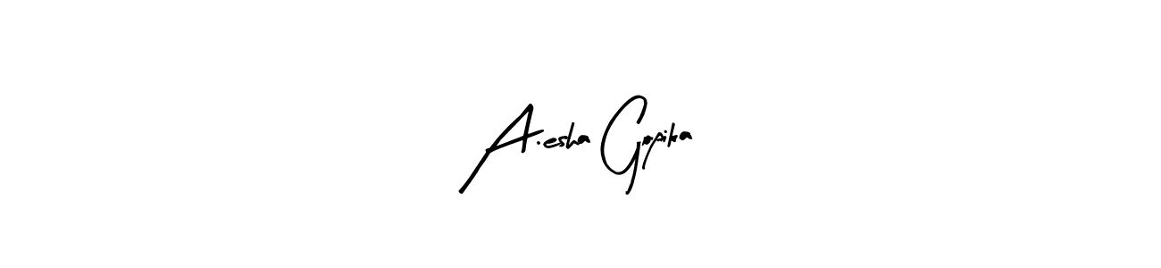 This is the best signature style for the A.esha Gopika name. Also you like these signature font (Arty Signature). Mix name signature. A.esha Gopika signature style 8 images and pictures png