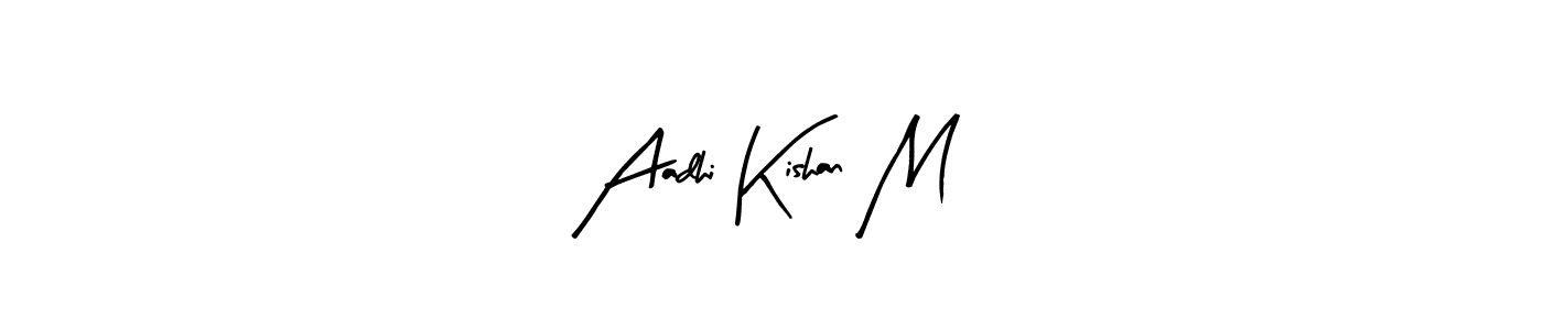 The best way (Arty Signature) to make a short signature is to pick only two or three words in your name. The name Aadhi Kishan M include a total of six letters. For converting this name. Aadhi Kishan M signature style 8 images and pictures png