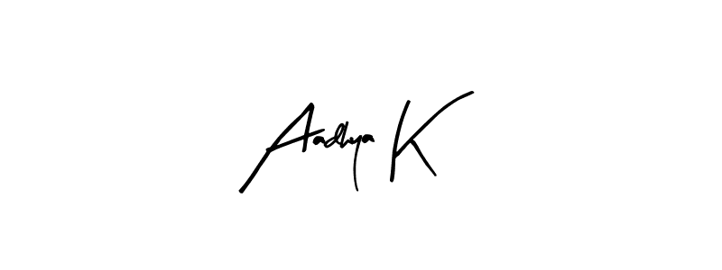 Also You can easily find your signature by using the search form. We will create Aadhya K name handwritten signature images for you free of cost using Arty Signature sign style. Aadhya K signature style 8 images and pictures png