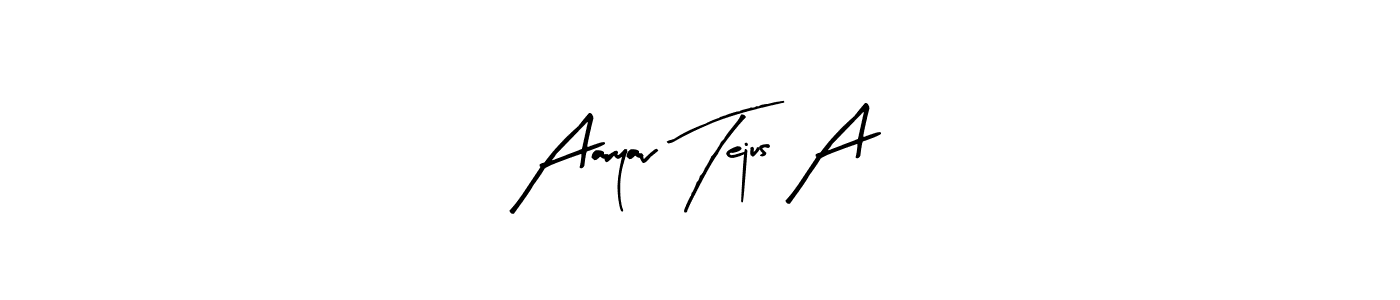 The best way (Arty Signature) to make a short signature is to pick only two or three words in your name. The name Aaryav Tejus A include a total of six letters. For converting this name. Aaryav Tejus A signature style 8 images and pictures png