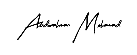Explore multiple handwriting variations for Abdirahman Mohamad including this stunning Arty Signature design. Free to use across all platforms. Abdirahman Mohamad signature style 8 images and pictures png