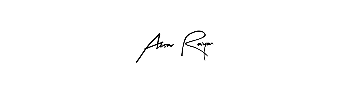 The best way (Arty Signature) to make a short signature is to pick only two or three words in your name. The name Absar Raiyan include a total of six letters. For converting this name. Absar Raiyan signature style 8 images and pictures png