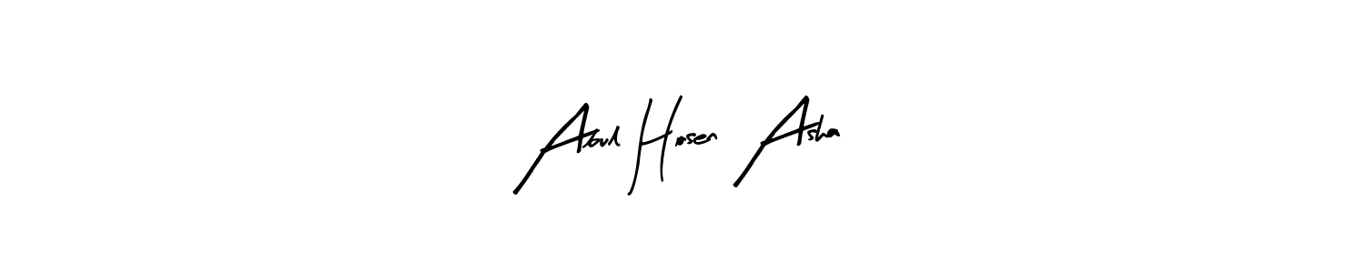 The best way (Arty Signature) to make a short signature is to pick only two or three words in your name. The name Abul Hosen Asha include a total of six letters. For converting this name. Abul Hosen Asha signature style 8 images and pictures png