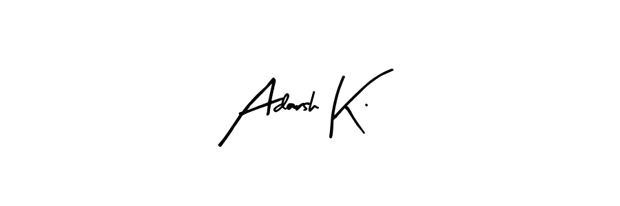 Similarly Arty Signature is the best handwritten signature design. Signature creator online .You can use it as an online autograph creator for name Adarsh K.. Adarsh K. signature style 8 images and pictures png
