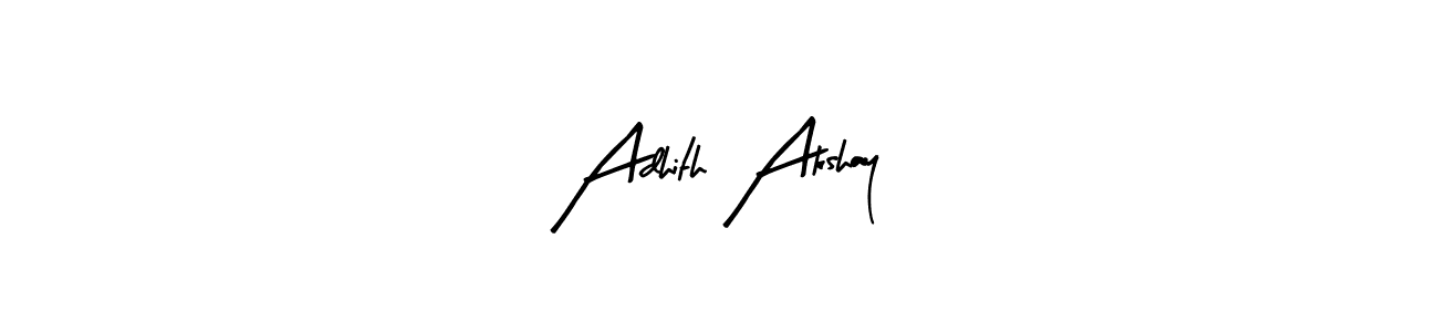 Arty Signature is a professional signature style that is perfect for those who want to add a touch of class to their signature. It is also a great choice for those who want to make their signature more unique. Get Adhith Akshay name to fancy signature for free. Adhith Akshay signature style 8 images and pictures png