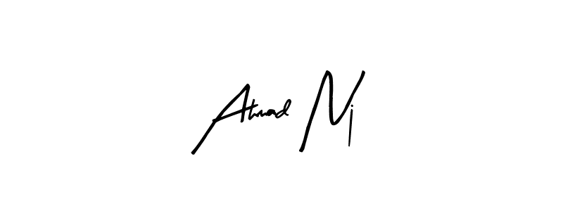 How to make Ahmad Nj name signature. Use Arty Signature style for creating short signs online. This is the latest handwritten sign. Ahmad Nj signature style 8 images and pictures png