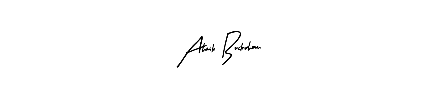 Arty Signature is a professional signature style that is perfect for those who want to add a touch of class to their signature. It is also a great choice for those who want to make their signature more unique. Get Ahmik Buckrham name to fancy signature for free. Ahmik Buckrham signature style 8 images and pictures png