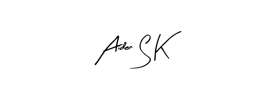 Similarly Arty Signature is the best handwritten signature design. Signature creator online .You can use it as an online autograph creator for name Aiden S K. Aiden S K signature style 8 images and pictures png