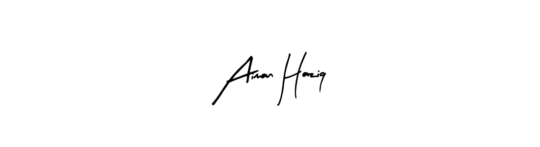 Use a signature maker to create a handwritten signature online. With this signature software, you can design (Arty Signature) your own signature for name Aiman Haziq. Aiman Haziq signature style 8 images and pictures png