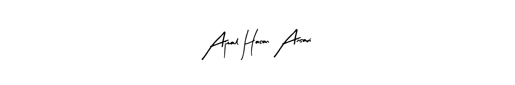 The best way (Arty Signature) to make a short signature is to pick only two or three words in your name. The name Ajmal Hasan Ansari include a total of six letters. For converting this name. Ajmal Hasan Ansari signature style 8 images and pictures png