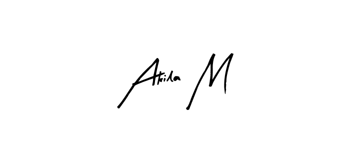 Arty Signature is a professional signature style that is perfect for those who want to add a touch of class to their signature. It is also a great choice for those who want to make their signature more unique. Get Akila M name to fancy signature for free. Akila M signature style 8 images and pictures png