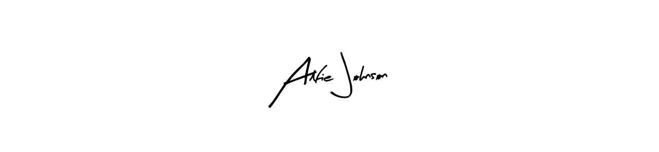 Arty Signature is a professional signature style that is perfect for those who want to add a touch of class to their signature. It is also a great choice for those who want to make their signature more unique. Get Alfie Johnson name to fancy signature for free. Alfie Johnson signature style 8 images and pictures png