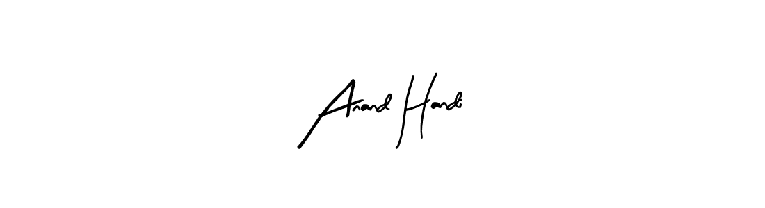 The best way (Arty Signature) to make a short signature is to pick only two or three words in your name. The name Anand Handi include a total of six letters. For converting this name. Anand Handi signature style 8 images and pictures png