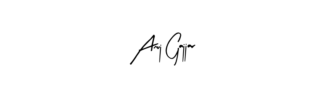 The best way (Arty Signature) to make a short signature is to pick only two or three words in your name. The name Anuj Gajjar include a total of six letters. For converting this name. Anuj Gajjar signature style 8 images and pictures png