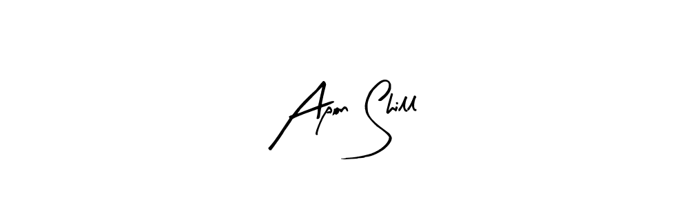 Arty Signature is a professional signature style that is perfect for those who want to add a touch of class to their signature. It is also a great choice for those who want to make their signature more unique. Get Apon Shill name to fancy signature for free. Apon Shill signature style 8 images and pictures png