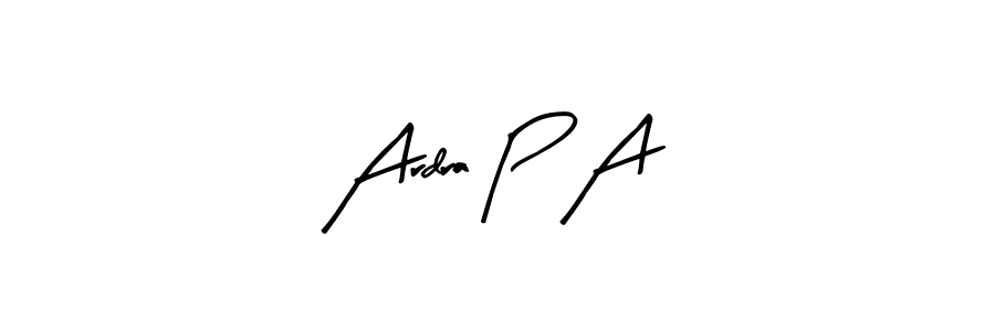 Arty Signature is a professional signature style that is perfect for those who want to add a touch of class to their signature. It is also a great choice for those who want to make their signature more unique. Get Ardra P A name to fancy signature for free. Ardra P A signature style 8 images and pictures png