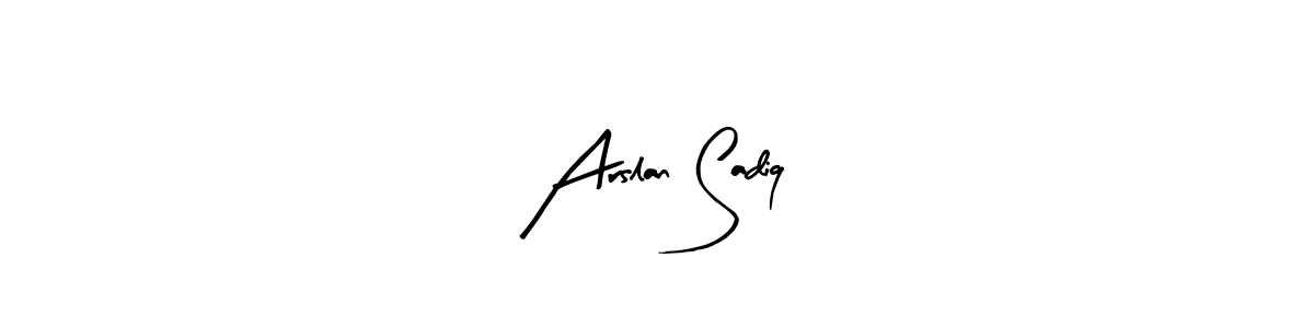Arty Signature is a professional signature style that is perfect for those who want to add a touch of class to their signature. It is also a great choice for those who want to make their signature more unique. Get Arslan Sadiq name to fancy signature for free. Arslan Sadiq signature style 8 images and pictures png