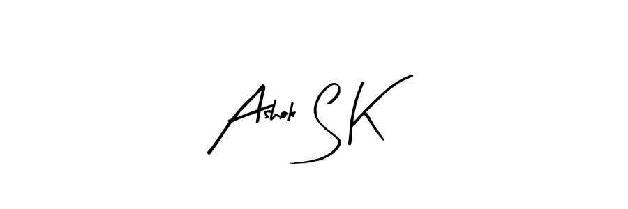 Arty Signature is a professional signature style that is perfect for those who want to add a touch of class to their signature. It is also a great choice for those who want to make their signature more unique. Get Ashok S K name to fancy signature for free. Ashok S K signature style 8 images and pictures png