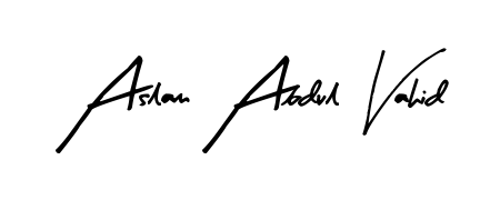 How to make Aslam Abdul Vahid name signature. Use Arty Signature style for creating short signs online. This is the latest handwritten sign. Aslam Abdul Vahid signature style 8 images and pictures png
