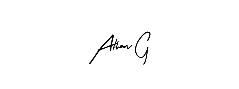 if you are searching for the best signature style for your name Atharv G. so please give up your signature search. here we have designed multiple signature styles  using Arty Signature. Atharv G signature style 8 images and pictures png