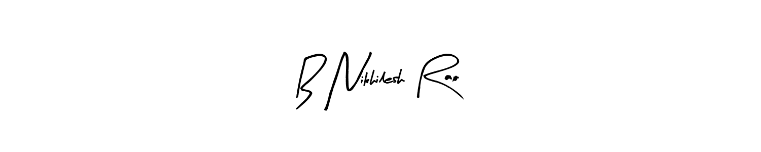 Arty Signature is a professional signature style that is perfect for those who want to add a touch of class to their signature. It is also a great choice for those who want to make their signature more unique. Get B Nikhilesh Rao name to fancy signature for free. B Nikhilesh Rao signature style 8 images and pictures png