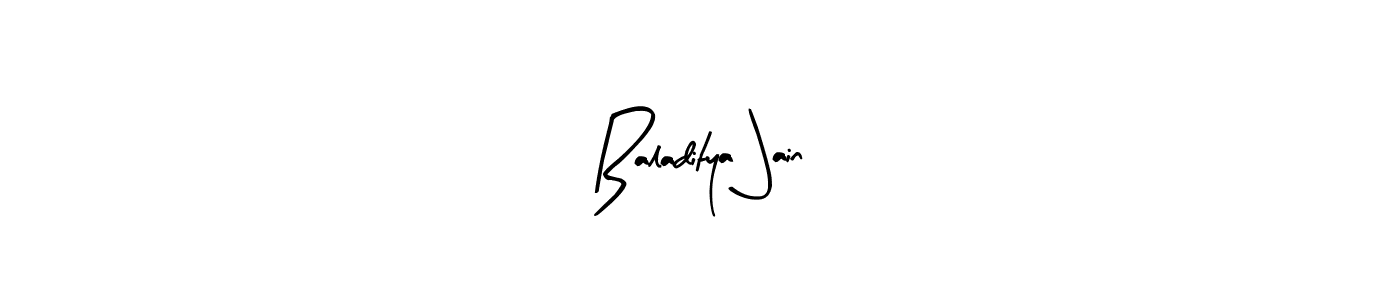 How to make Baladitya Jain name signature. Use Arty Signature style for creating short signs online. This is the latest handwritten sign. Baladitya Jain signature style 8 images and pictures png