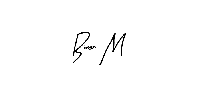 How to make Biren M name signature. Use Arty Signature style for creating short signs online. This is the latest handwritten sign. Biren M signature style 8 images and pictures png