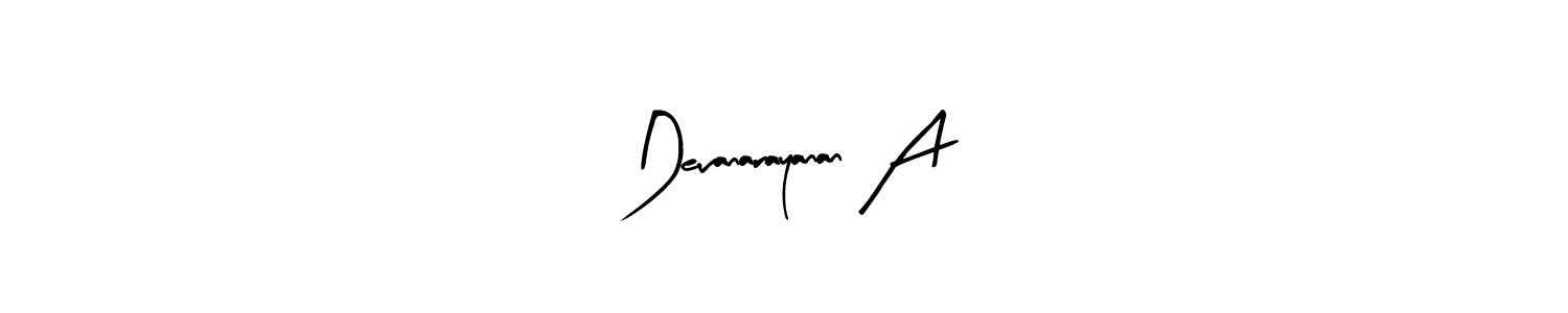 The best way (Arty Signature) to make a short signature is to pick only two or three words in your name. The name Devanarayanan A include a total of six letters. For converting this name. Devanarayanan A signature style 8 images and pictures png