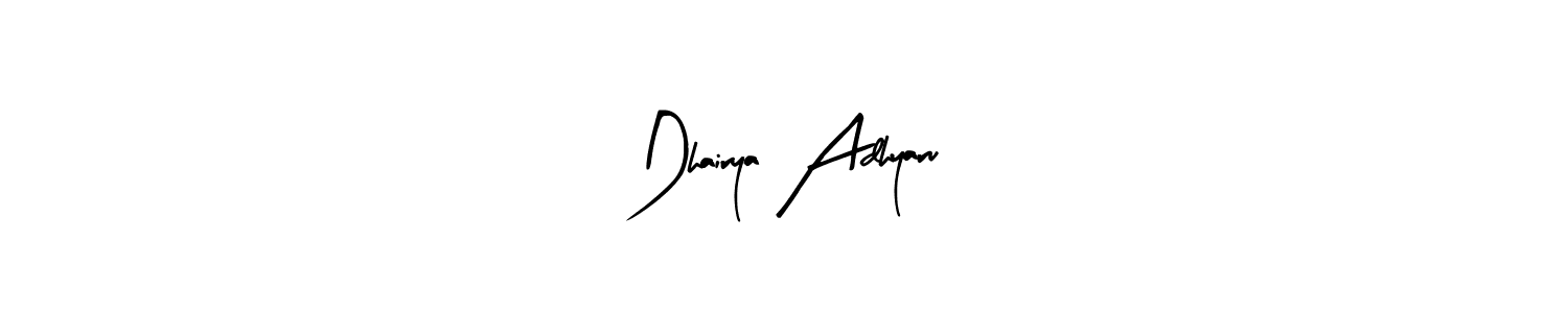 Arty Signature is a professional signature style that is perfect for those who want to add a touch of class to their signature. It is also a great choice for those who want to make their signature more unique. Get Dhairya Adhyaru name to fancy signature for free. Dhairya Adhyaru signature style 8 images and pictures png
