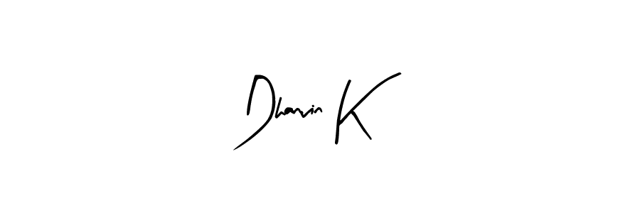 The best way (Arty Signature) to make a short signature is to pick only two or three words in your name. The name Dhanvin K include a total of six letters. For converting this name. Dhanvin K signature style 8 images and pictures png