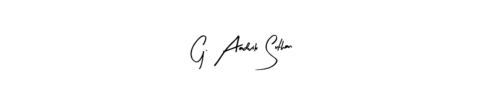 The best way (Arty Signature) to make a short signature is to pick only two or three words in your name. The name G. Aadvik Suthan include a total of six letters. For converting this name. G. Aadvik Suthan signature style 8 images and pictures png