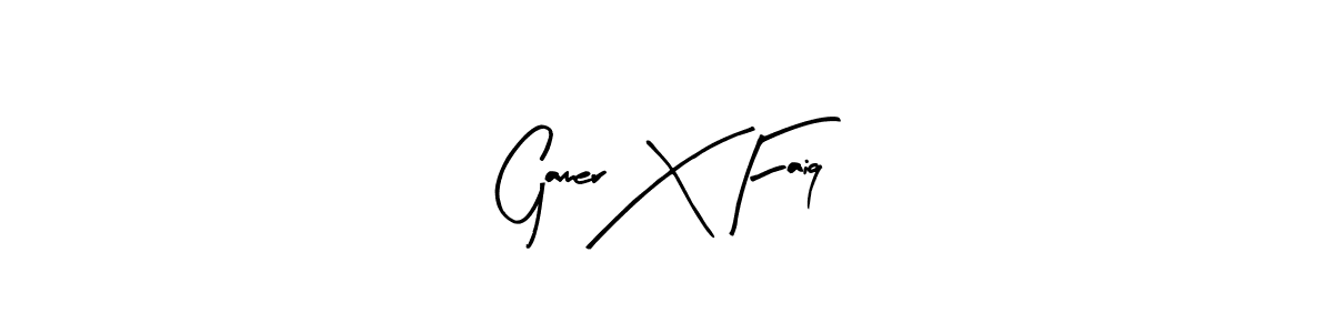 The best way (Arty Signature) to make a short signature is to pick only two or three words in your name. The name Gamer X Faiq include a total of six letters. For converting this name. Gamer X Faiq signature style 8 images and pictures png