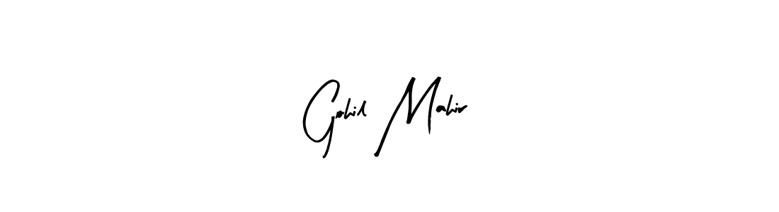 if you are searching for the best signature style for your name Gohil Mahir. so please give up your signature search. here we have designed multiple signature styles  using Arty Signature. Gohil Mahir signature style 8 images and pictures png