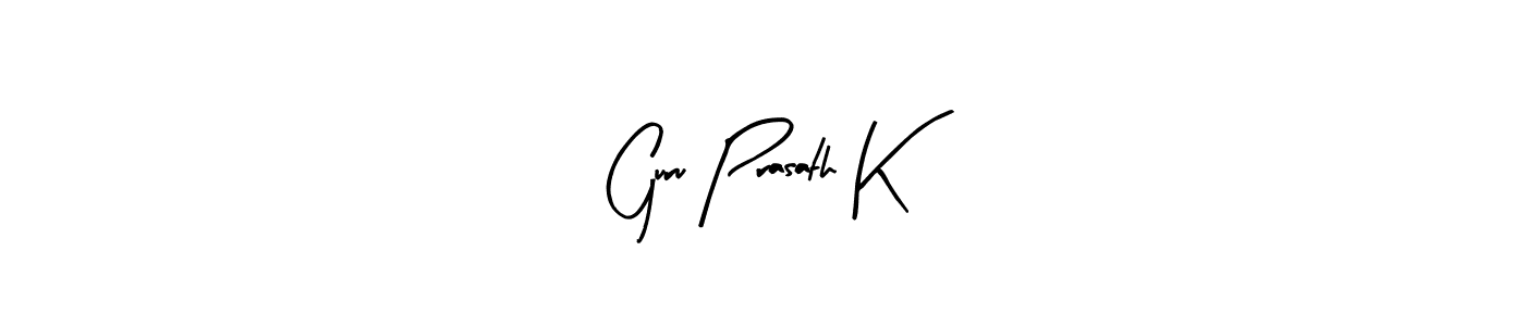 The best way (Arty Signature) to make a short signature is to pick only two or three words in your name. The name Guru Prasath K include a total of six letters. For converting this name. Guru Prasath K signature style 8 images and pictures png