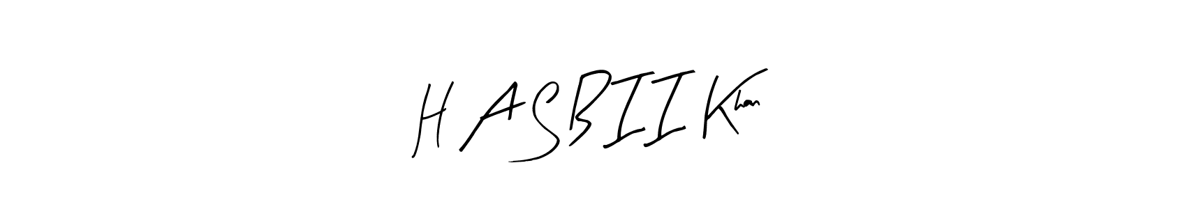 The best way (Arty Signature) to make a short signature is to pick only two or three words in your name. The name H A S B I I  Khan include a total of six letters. For converting this name. H A S B I I  Khan signature style 8 images and pictures png