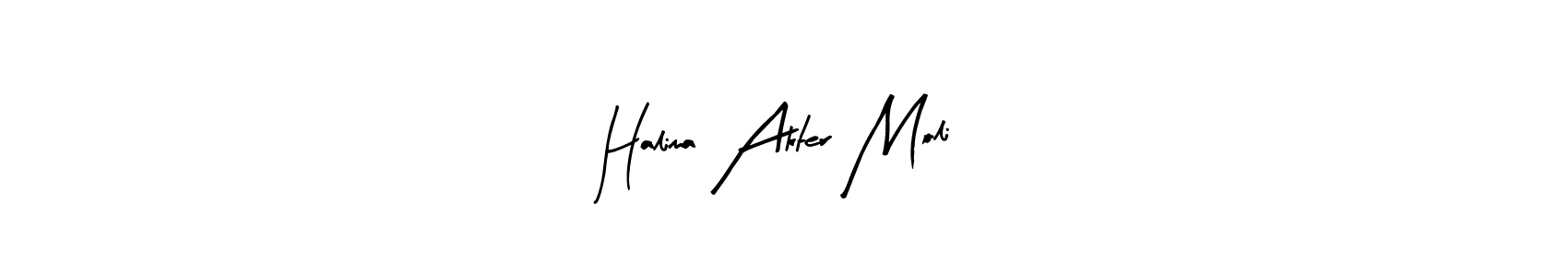 Create a beautiful signature design for name Halima Akter Moli. With this signature (Arty Signature) fonts, you can make a handwritten signature for free. Halima Akter Moli signature style 8 images and pictures png